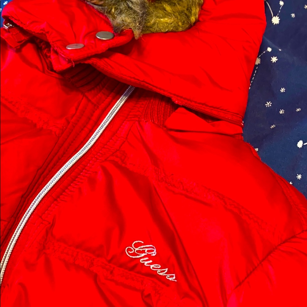 Guess red jacket with attachable hood